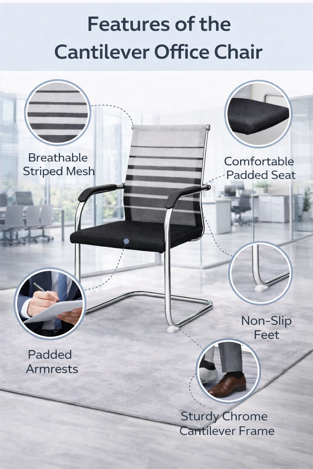 SteelNest Mesh Visitor Chair Grey Back Seat Office Chair - Image 3